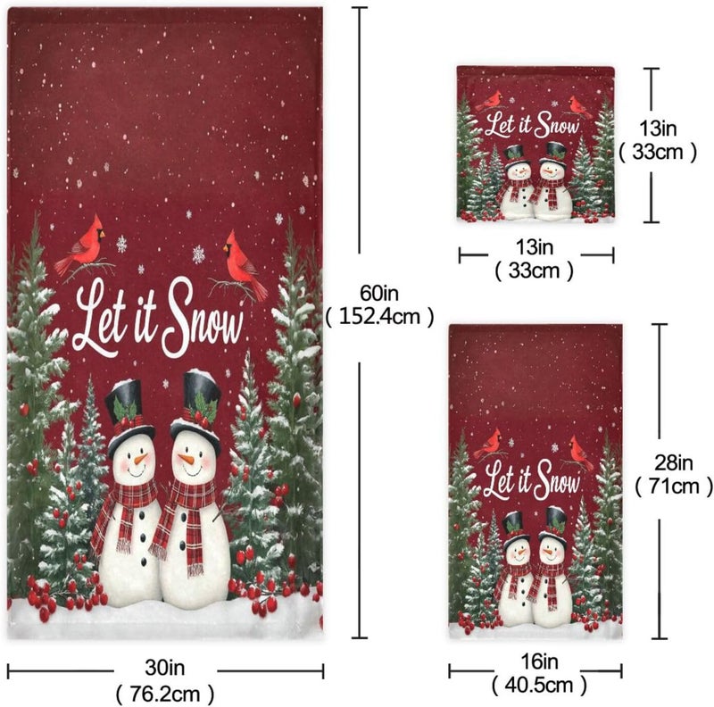 Dussdil Christmas Snowmen Cardinals Trees Bathroom Towel Set of 3 Pcs Hand Fingertip Towels 1 Bath Towel 1 Hand Towel 1 Washcloth for Home Bathroom Beach Swim Soft Highly Absorbent Multipurpose Decor - Image 2